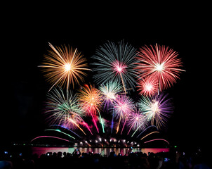 Fireworks light up the sky,Crowd watching fireworks and celebrating for Christmas and New Year design