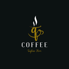 Initial q letter on cup coffee concept logo for coffee shop and store, cafeteria brand template