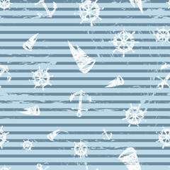 Vintage marine , boat, steering wheel, Anchors seamless pattern.