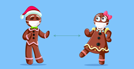 Christmas Gingerbread People Social Distancing During Pandemic