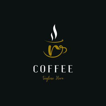Initial r letter on cup coffee concept logo for coffee shop and store, cafeteria brand template
