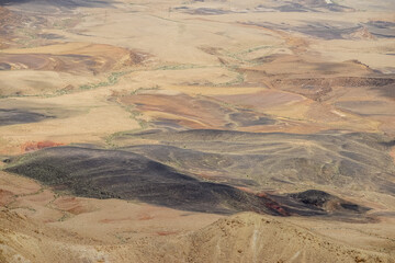 Israel. April 16, 2015. Desert view. Nomads and the road. Tourist view of the panorama and beauty of the desert.