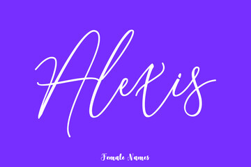 Alexis-Female Name Brush Calligraphy White Color Text On Purple Background