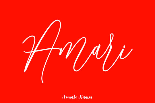 Handwritten Cursive Text Female Name "Amari" On Red Background