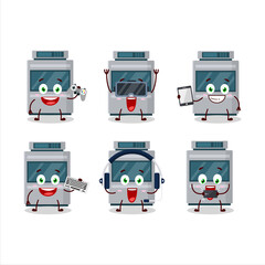 Stove cartoon character are playing games with various cute emoticons