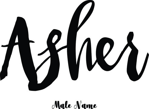 Asher.-Male Name Bold Calligraphy Text on White Background