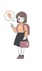 指を指しながらウィンクする小学生・赤ランドセル・ベクター	
