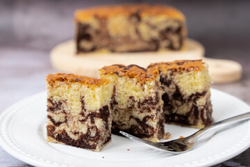Slices of homemade marble chocolate pound cake or loaf bread