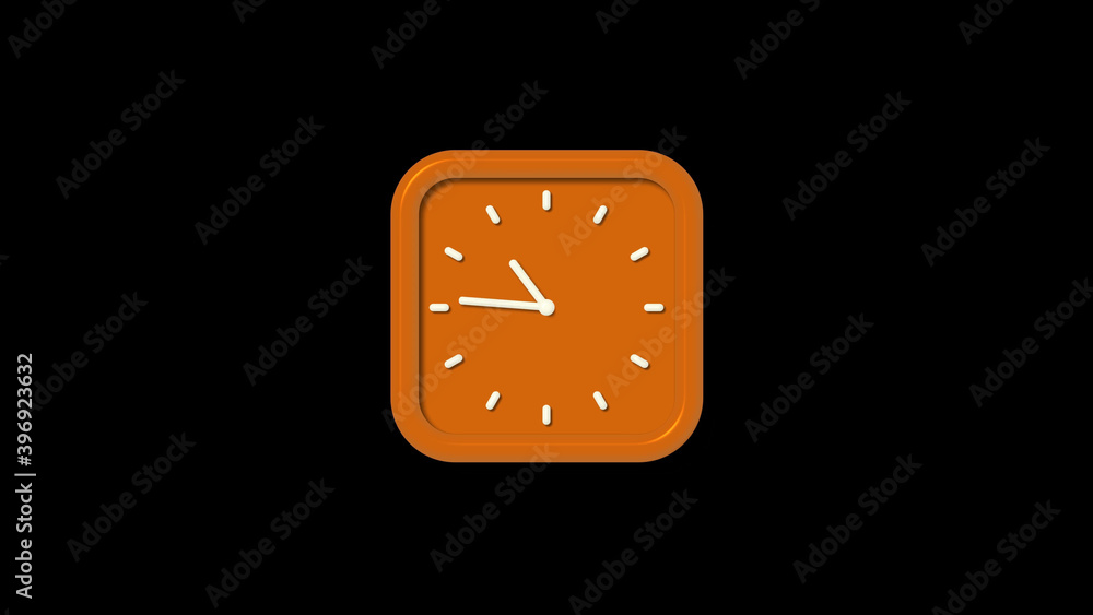 Poster new brown color square 3d wall clock isolated on black background, 3d wall clock