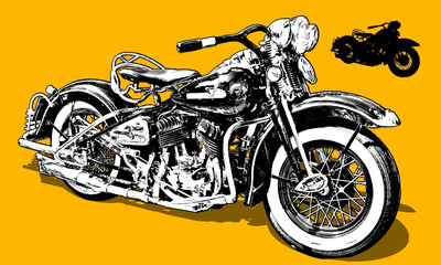 classic motorcycle in woodcut style - obrazy, fototapety, plakaty