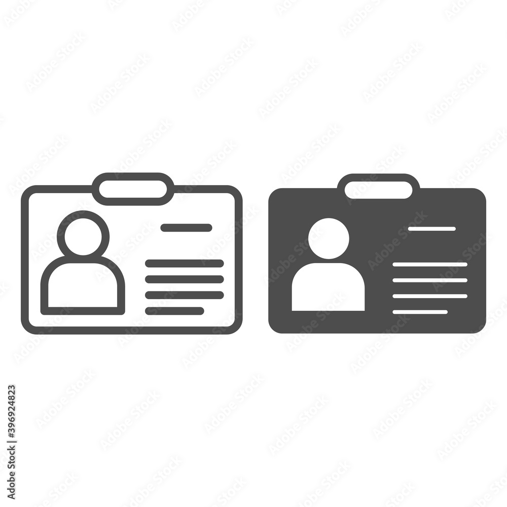 Poster student badge line and solid icon, school concept, pupil identity card sign on white background, app