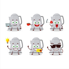 Fototapeta premium Electric kettle cartoon character with various types of business emoticons
