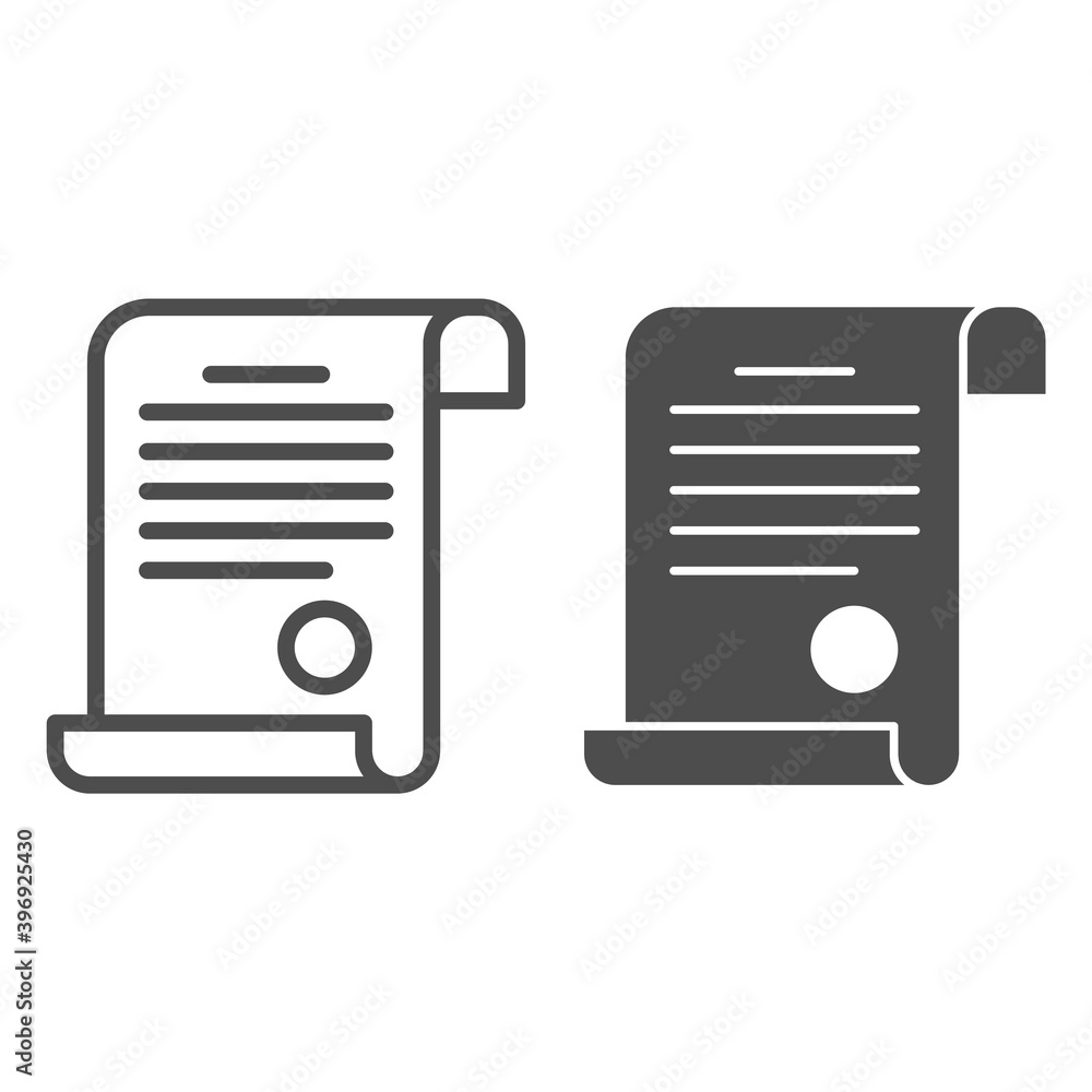 Poster certificate line and solid icon, school concept, diploma sign on white background, document with a s