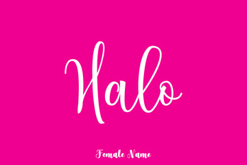 Halo-Female Name Cursive Calligraphy White Color Text On Pink Background