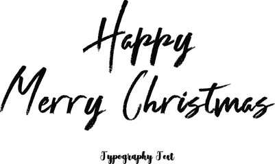 Happy Merry Christmas Brush Calligraphy Black Color Text On White Background