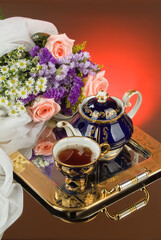 Fototapeta na wymiar Tea And Flowers