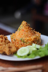 Indonesia Traditional Spicy Fried Rice with fried chicken