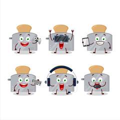 Toast maker cartoon character are playing games with various cute emoticons