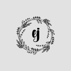 EJ Initial handwriting logo template vector
