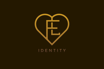 Obraz premium Abstract initials F and L logo, gold colour line style heart and letter combination, usable for brand, card and invitation, logo design template element,vector illustration