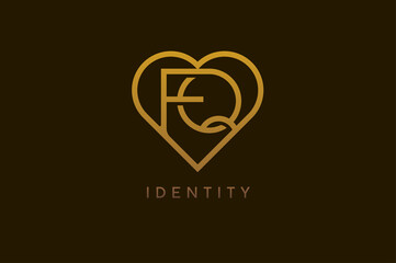 Abstract initials F and Q logo, gold colour line style heart and letter combination, usable for brand, card and invitation, logo design template element,vector illustration