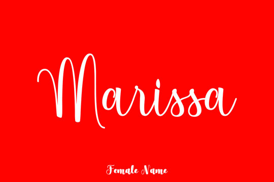 Marissa -Female Name Brush Calligraphy White Color Text On Red Background