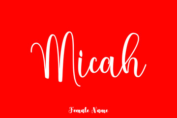 Micah-Female Name Brush Calligraphy White Color Text On Red Background