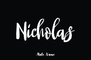 Nicholas Male Name Bold Calligraphy Text on Black Background
