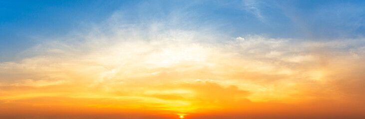 Orange sunrise and softness cloud sky nature panorama background