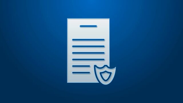 White line Firearms license certificate icon isolated on blue background. Weapon permit. 4K Video motion graphic animation.