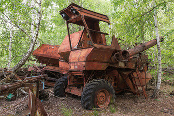 Fototapeta na wymiar Abandoned radioactive harvester in Chernobyl