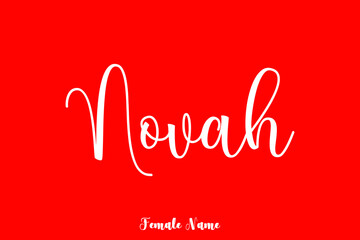 Fototapeta na wymiar Novah -Female Name Brush Calligraphy White Color Text On Red Background