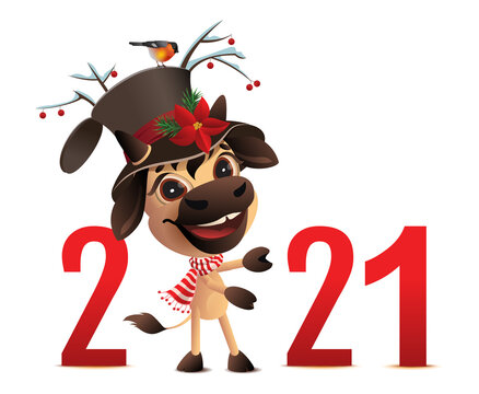 Bull symbol of 2021 new year wishes merry christmas