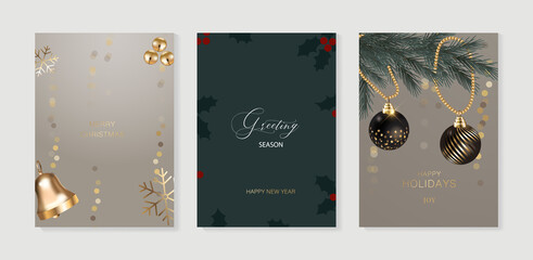 Luxury 3D Happy Holidays,  season greeting and new year vector mobile  social media template card set with Christmas element decoration 