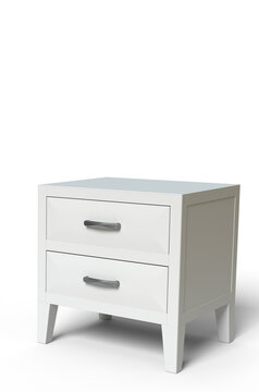 3d render model of Modern bedside metallic white chest of drawers in white background
