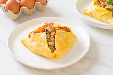 egg wrap or stuffed egg with minced pork and vegetable