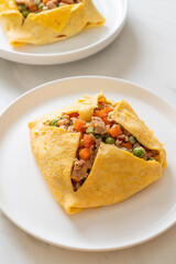 egg wrap or stuffed egg with minced pork and vegetable