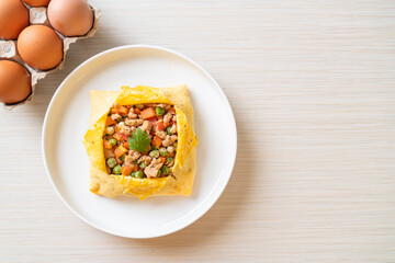 egg wrap or stuffed egg with minced pork and vegetable