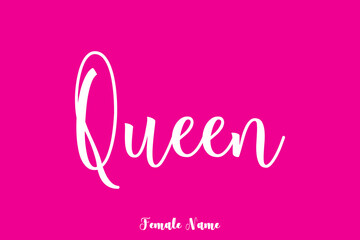 Queen-Female Name Brush Calligraphy White Color Text On Pink Background