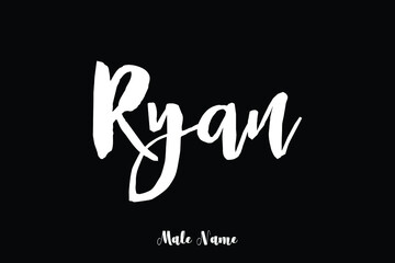 Ryan -Male Name Cursive Calligraphy White Color Text on  Black Background