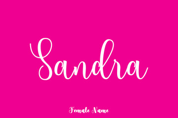 Sandra -Female Name Brush Calligraphy White Color Text On Pink Background