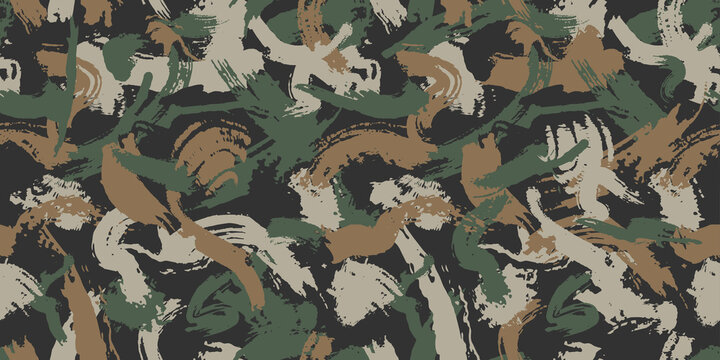 Grunge camouflage, modern fashion design. Camo dry brush military pattern. Army uniform. fashionable, fabric. Vector seamless texture.
