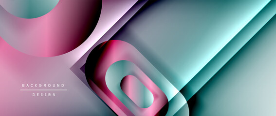 Vector geometric abstract background with lines and modern forms. Fluid gradient with abstract round shapes and shadow and light effects