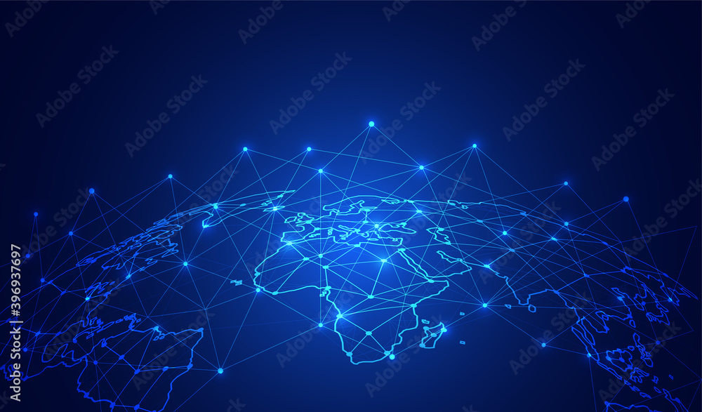 Poster global network connection. world map point and line composition concept of global business. vector i