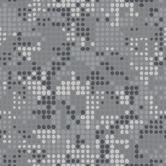 Digital gray camouflage, seamless pixel pattern. Urban clothing style, masking dotty camo repeat print. Vector texture