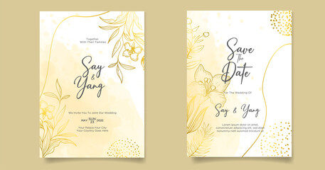 Fototapeta na wymiar minimalist floral wedding invitations card template