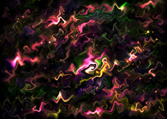 Blurred bright crystallized shining abstract illustration on a black background.