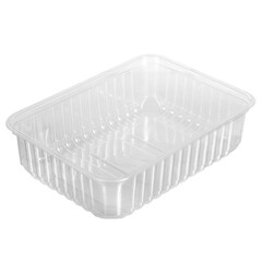 Reusable plastic transparent box for takeaway food, picnic, salad for shop isolated on white