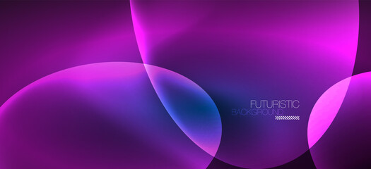 Neon ellipses abstract backgrounds. Shiny bright round shapes glowing in the dark. Vector futuristic illustrations for covers, banners, flyers and posters and other