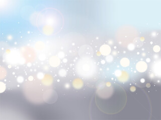 Holiday lights with bokeh blur effect. Magical holiday background in blue tones. Illustration.
